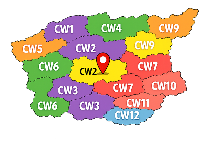 My Digital Guide service area - South Cheshire CW1 to CW12 postcodes Tech support coverage map showing CW1 to CW12 postcodes in South Cheshire including Crewe, Nantwich, Sandbach, Middlewich, Winsford etc